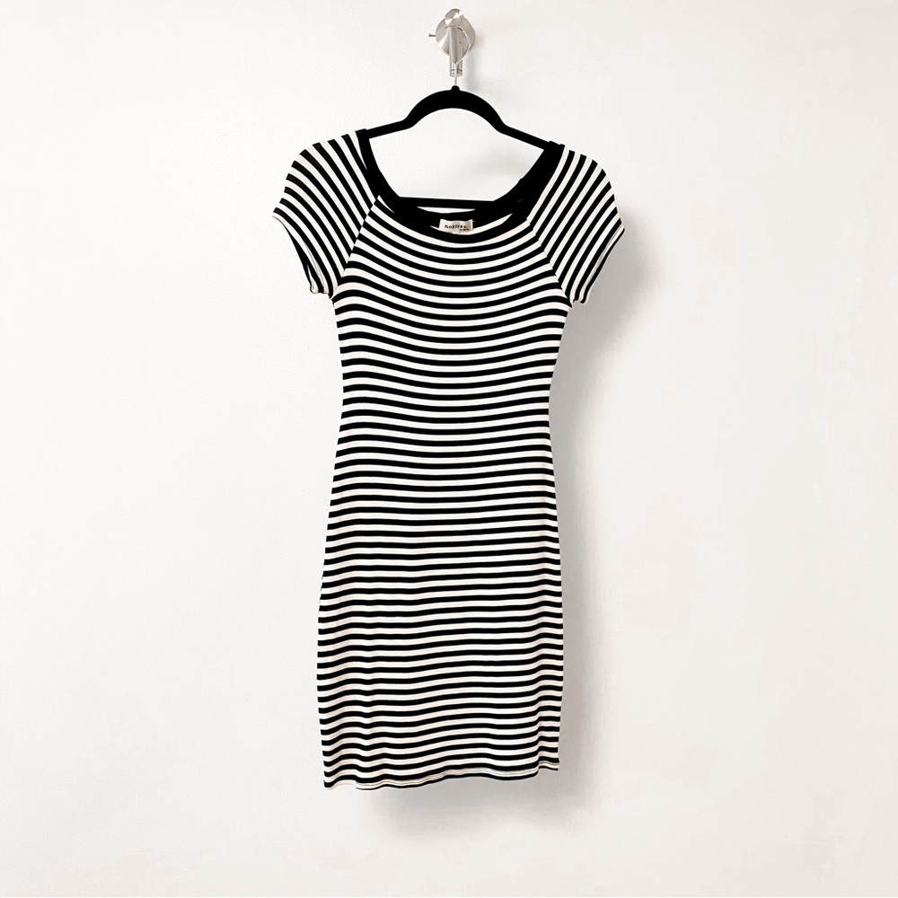 *NWT* Monteau Spring Winter Chic Striped Off Shoulder Mini‎ Dress Black Cream